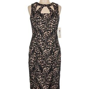 NWT Eliza J black lace dress with nude underlay, size 6